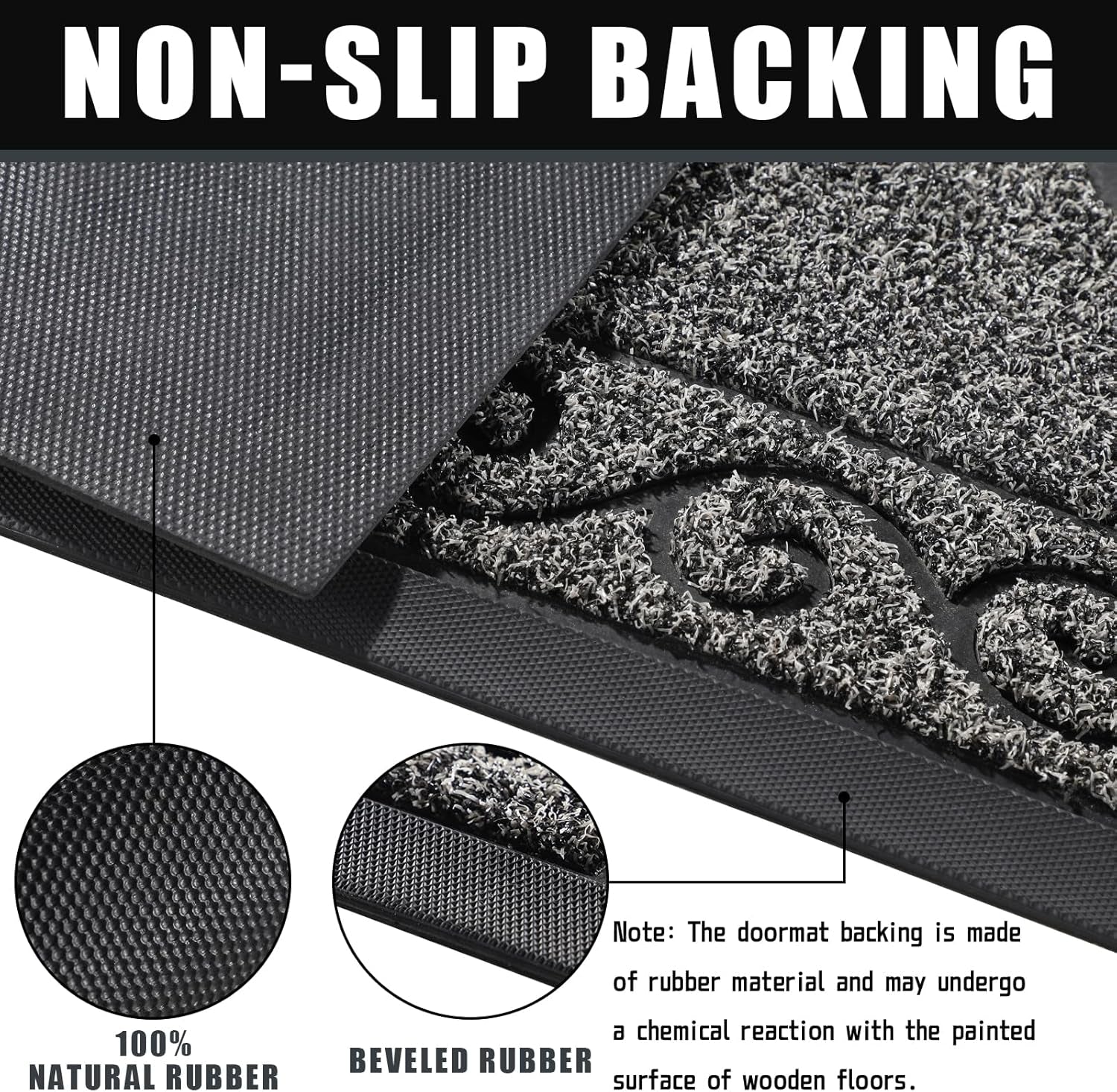 Hello Door Mat Outdoor Indoor, 100% Waterproof All-Season Welcome Mat, Washable Heavy Duty Front Door Mat, Stain and Fade Resistant, Low Profile, Easy Clean, 29.5 X 17, Black Gray