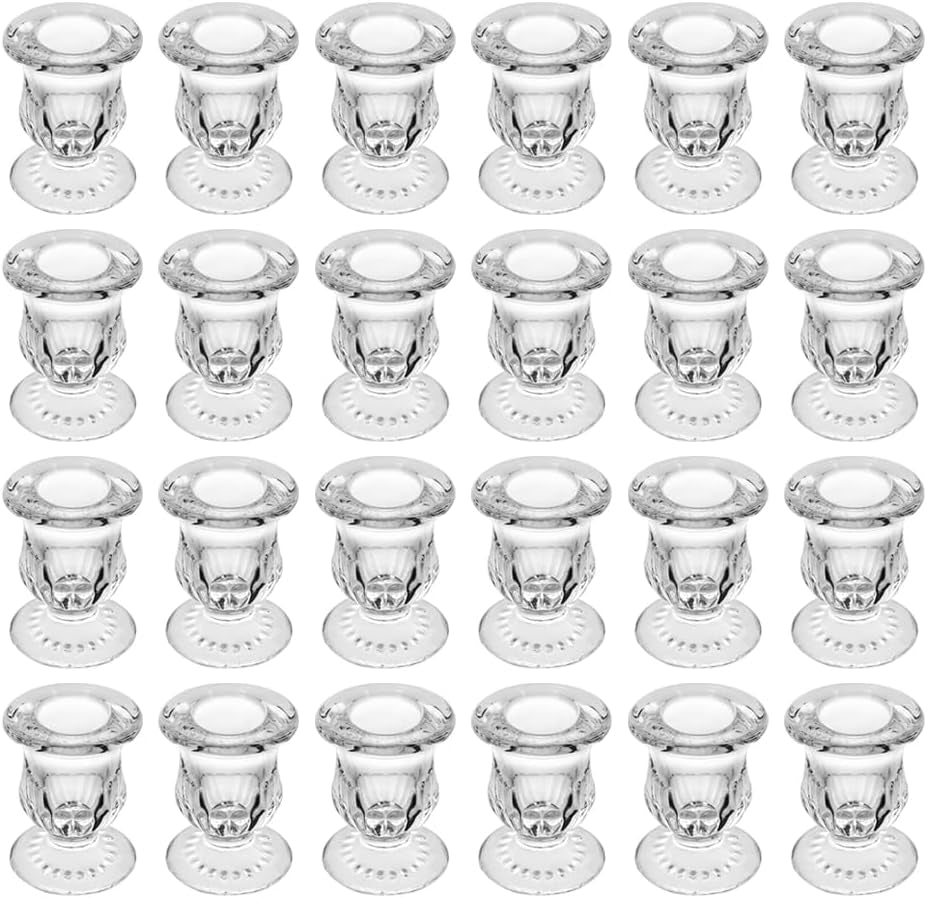 Glass Taper Candle Holder Set of 24 - Clear Crystal Candlestick Holders for Tapered Candles, Elegant Candle Stick Holder Set for Wedding Party Christmas Thanksgiving Festival (24, Transparent)