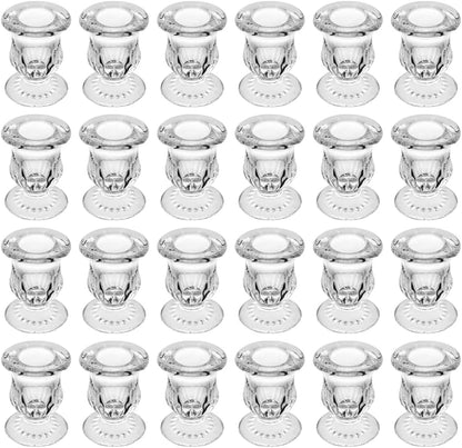 Glass Taper Candle Holder Set of 24 - Clear Crystal Candlestick Holders for Tapered Candles, Elegant Candle Stick Holder Set for Wedding Party Christmas Thanksgiving Festival (24, Transparent)