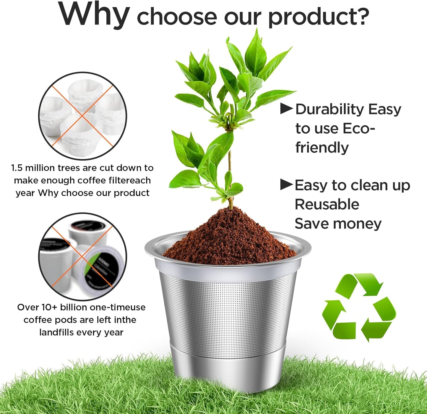 Reusable K Cups and Coffee Pods,Universal Stainless Steel K Cups for Keurig 2.0 and 1.0 Coffee Makers Machine Non-Bpa(1Pack)