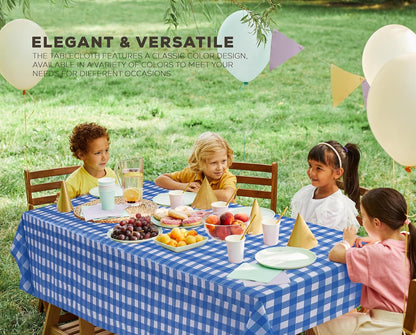 Plastic Table Cloth Disposable (12 Pack - 54X108 Inch) Blue Check Rectangle Tablecloth Waterproof Stain Resistant Party Table Cover