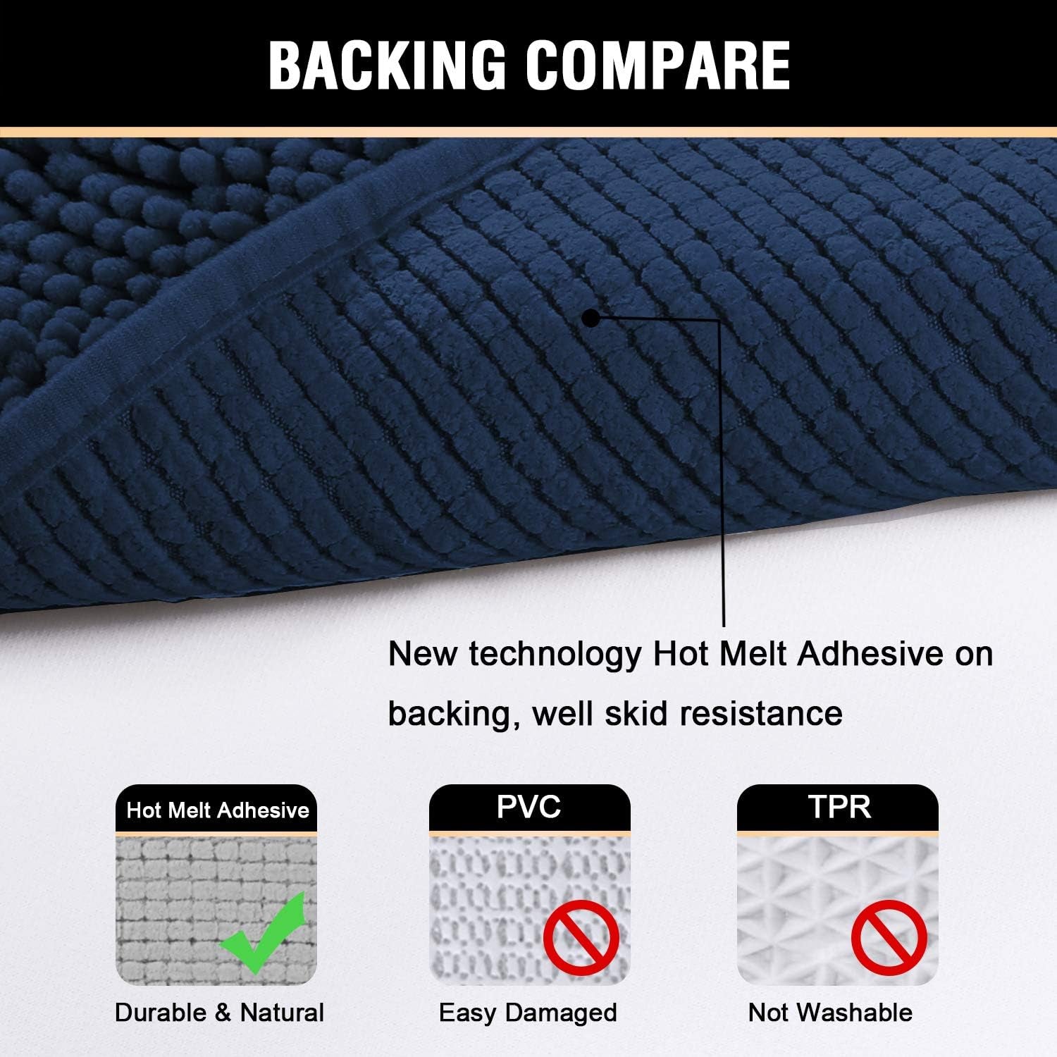 Navy Blue Bath Rug, Bath Mat Non Slip Bath Mats for Bathroom Floor, Bathroom Rug Extra Thick Chenille Rug 17" X 24" Absorbent Soft Shaggy Washable Dry Fast Plush Rugs for Bathtubs