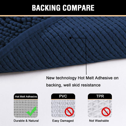 Navy Blue Bath Rug, Bath Mat Non Slip Bath Mats for Bathroom Floor, Bathroom Rug Extra Thick Chenille Rug 17" X 24" Absorbent Soft Shaggy Washable Dry Fast Plush Rugs for Bathtubs