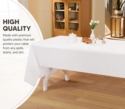 Plastic Table Cloth Disposable (12 Pack - 54X108 Inch) White Rectangle Tablecloth Waterproof Stain Resistant Party Table Cover