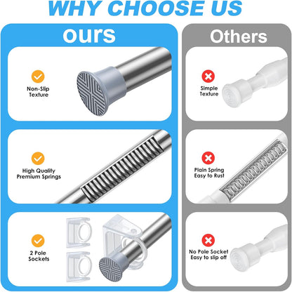 1PCS Silver Tension Curtain Rod 18-36 Inch Adjustable Curtain Rod No Drilling Tension Rods Small Tension Rod Spring Tension Curtain Rods, for Windows, Door and Closet. (With One Set Rod Holders)