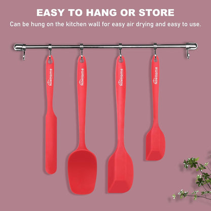 Silicone Spatula Set, Rubber Spatula High Heat-Resistant Premium Bpa-Free One Piece Seamless Design Cooking Spatulas Utensils Set for Kitchen 4Pack(Red)