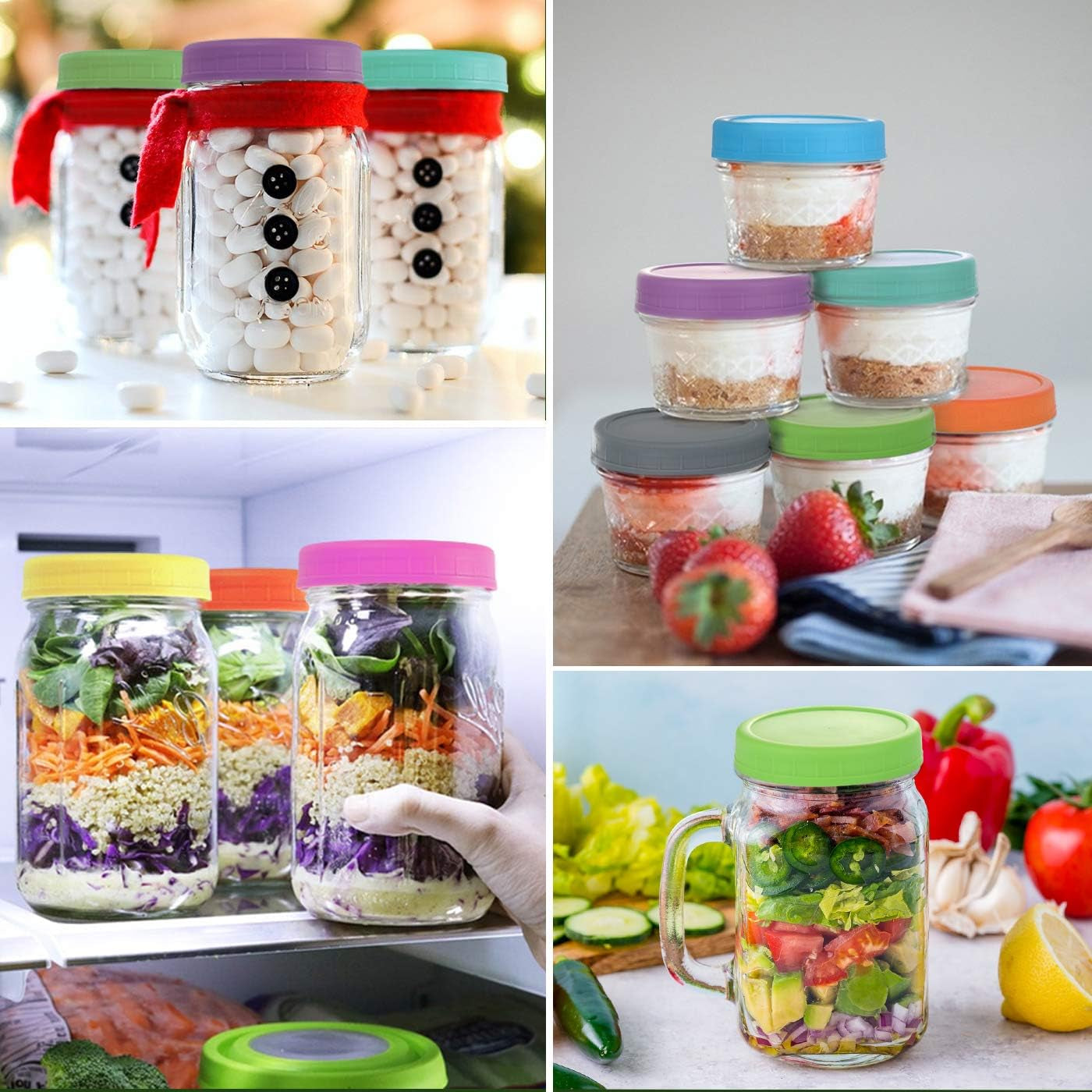 [16 Pack] Colored Plastic Mason Jar Lids Fits Ball, Kerr & More - 8 Wide Mouth & 8 Regular Mouth - Storage Caps for Canning Jars, Dishwasher Safe & Food Grade & Leakproof