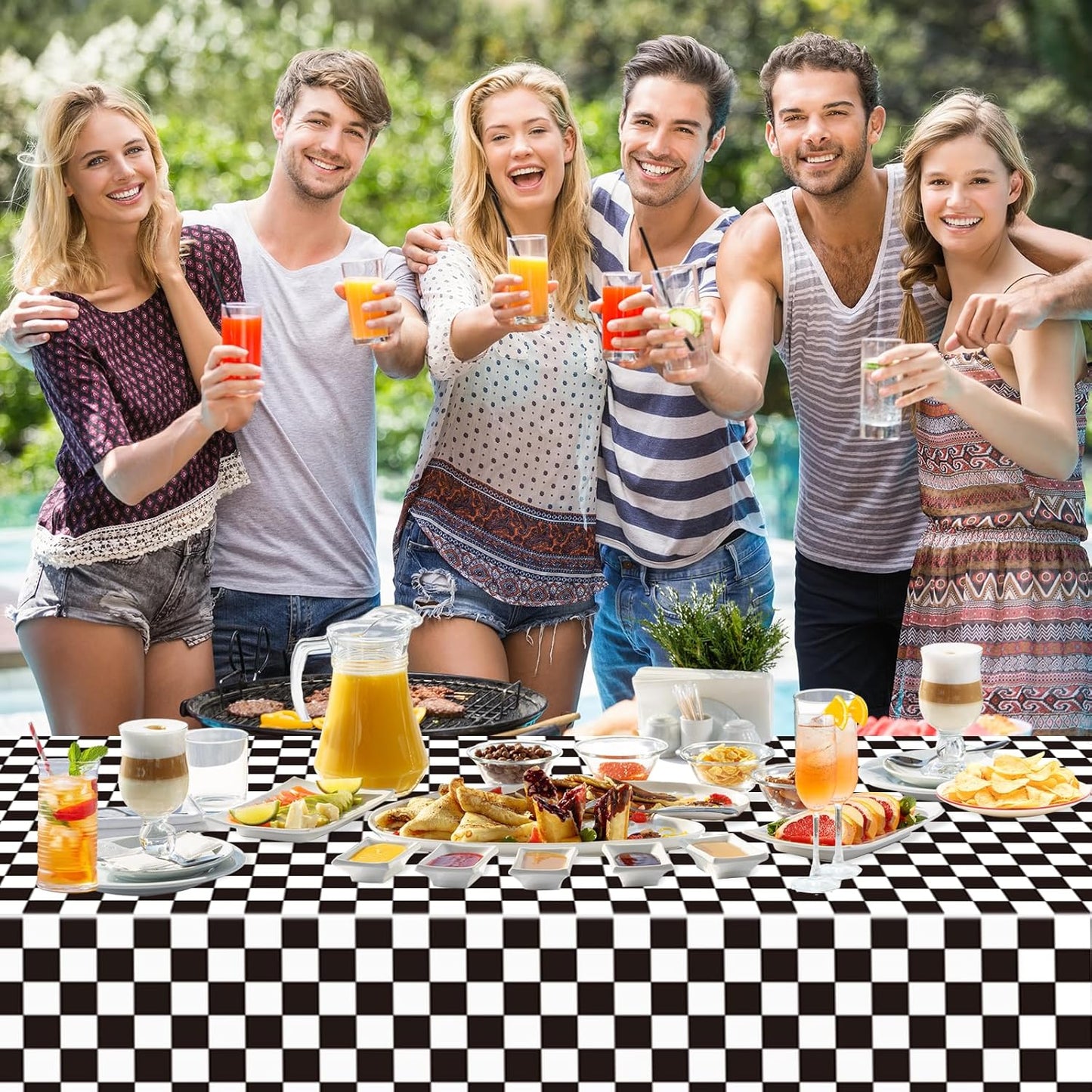 6 Pack Black and White Gingham Tablecloth Rectangular Buffalo Checkered Tablecloths Disposable Plastic Plaid Table Cover for Parties, Outdoor Picnic, Birthday, Wedding, Camping 54 × 108 Inch