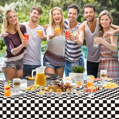 6 Pack Black and White Gingham Tablecloth Rectangular Buffalo Checkered Tablecloths Disposable Plastic Plaid Table Cover for Parties, Outdoor Picnic, Birthday, Wedding, Camping 54 × 108 Inch
