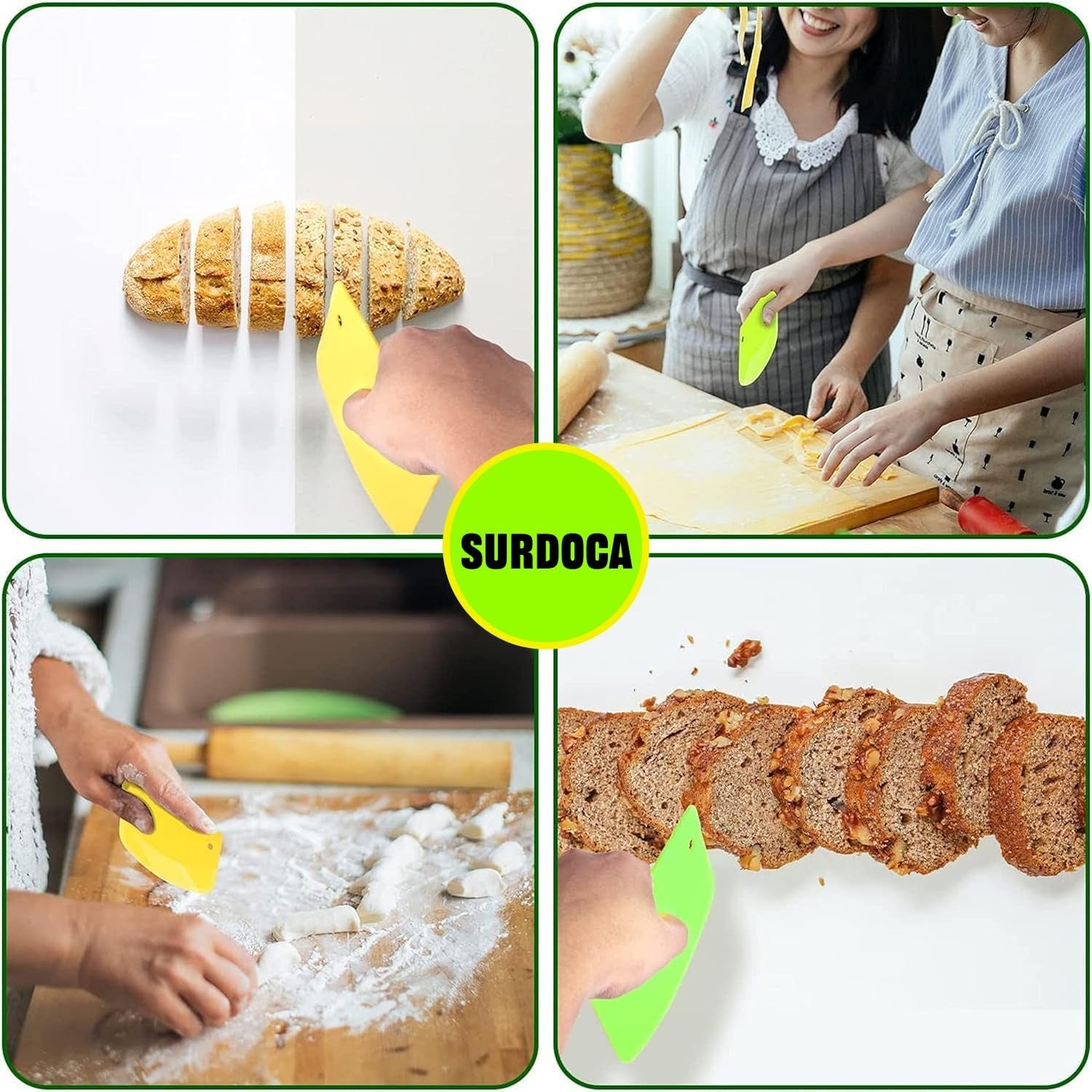 Hard Bench Scraper Dough Scraper -  5.31X3.64'' BPA Free PP Plastic Pastry Bread Baking Making Tools, Cake Bowl Pastry Baking Supplies Cake Dough Fondant Icing Smoother, Green+Pink+White