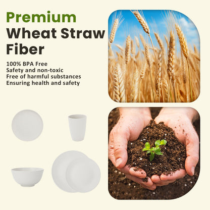 40-Piece Wheat Straw Dinnerware Set for 8 - Lightweight, Unbreakable Plates and Bowls, Microwave and Dishwasher Safe (White)
