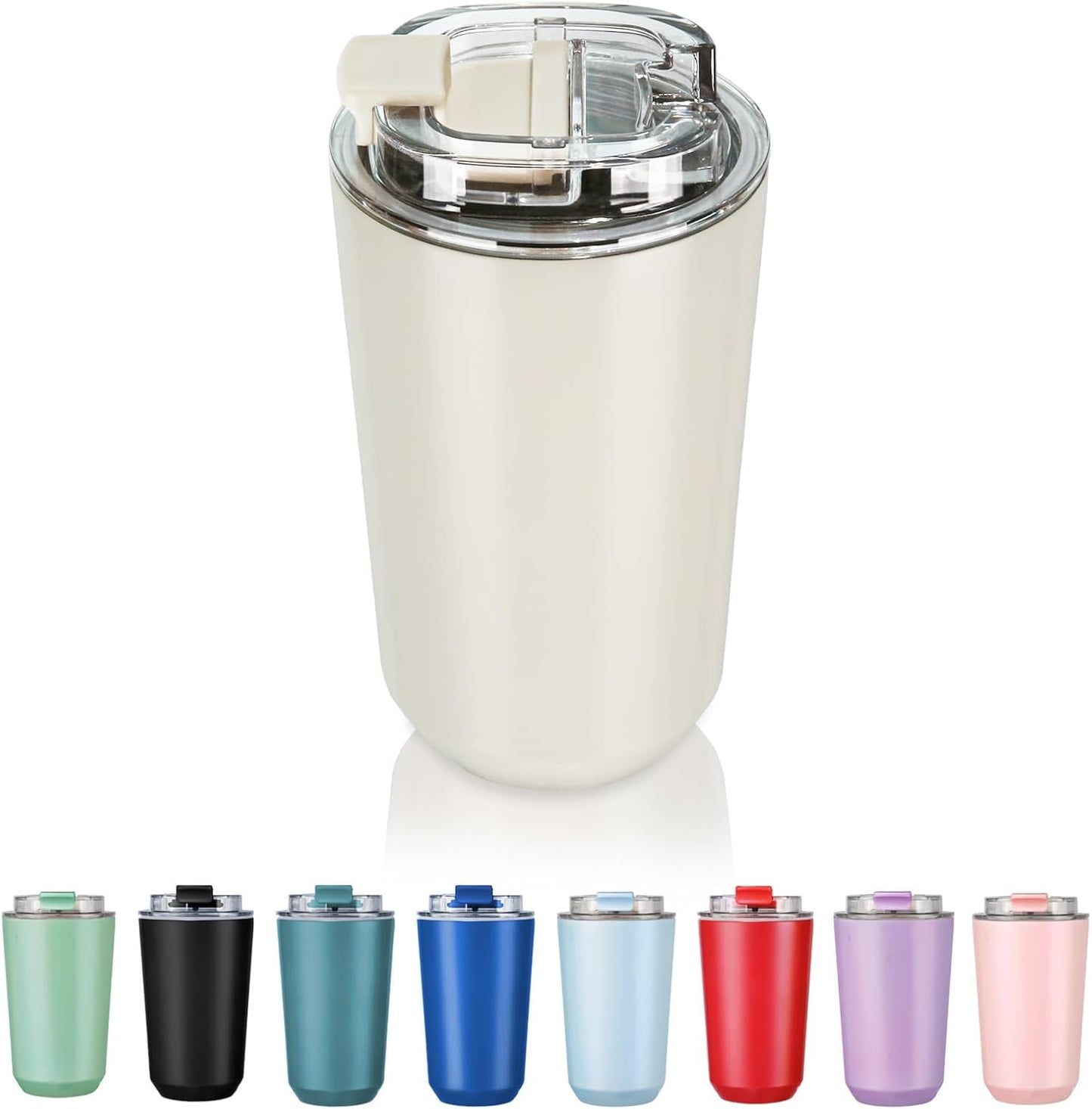 Insulated Tumblers with Lid, 14 Oz Travel Coffee Mug Stainless Steel Vacuum Cup, Leak Proof Reusable Double Walled Coffee Tumbler for Iced and Hot Drinks, Cream