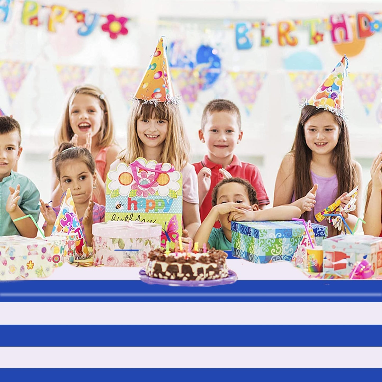 3 Packs Blue and White Vertical Striped Tablecloth 54 X 108 Inch Nautical Blue Stripe Plastic Table Cover Roll Waterproof Disposable Geometric Picnic Party Table Cloth for Dining Family Banquet