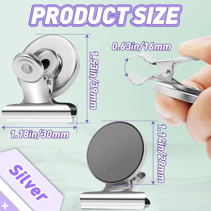 Heavy-Duty Magnetic Clips, 60-Pack Refrigerator and Whiteboard Magnets for Office, Classroom, and Home (Silver)