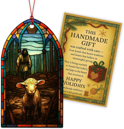 Religious Christmas Ornaments, Christian Tree Decor with Jesus & Lamb Suncatcher Effect, Jesus Ornaments, Christian Ornament, Baptism Gift for Women, Inspirational Holiday Hanging Ornament (Gothic)