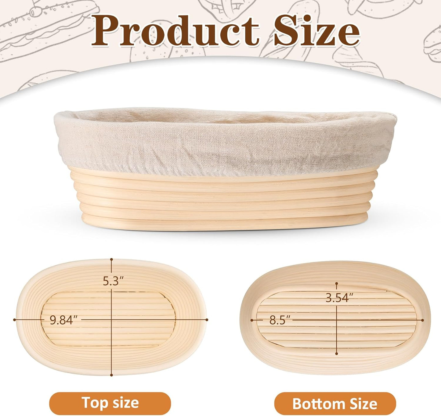 Sourdough Bread Proofing Basket Set of 2, 10 Inch Oval Dough Proofing Bowls, Sourdough Bread Baking Supplies for Bakers, Handmade Rattan Baskets with Cloth Liner