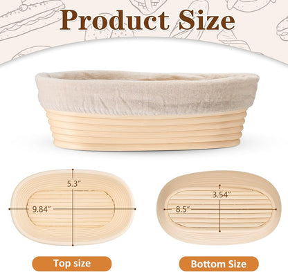 Sourdough Bread Proofing Basket Set of 2, 10 Inch Oval Dough Proofing Bowls, Sourdough Bread Baking Supplies for Bakers, Handmade Rattan Baskets with Cloth Liner