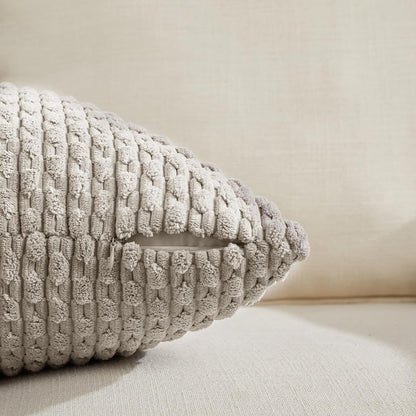 Set of 4 Neutral Taupe Decorative Throw Pillow Covers 18X18 Inch for Couch Bed Sofa Bedroom, Modern Farmhouse Boho Home Decor, Soft Fluffy Textured Corduroy Cute Beige Cushion Case 45X45 Cm