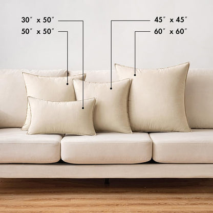 Set of 2 Beige Decorative Pillow Covers 24x24 Inches - Modern Farmhouse Linen Cushion Covers for Sofa and Living Room Decor