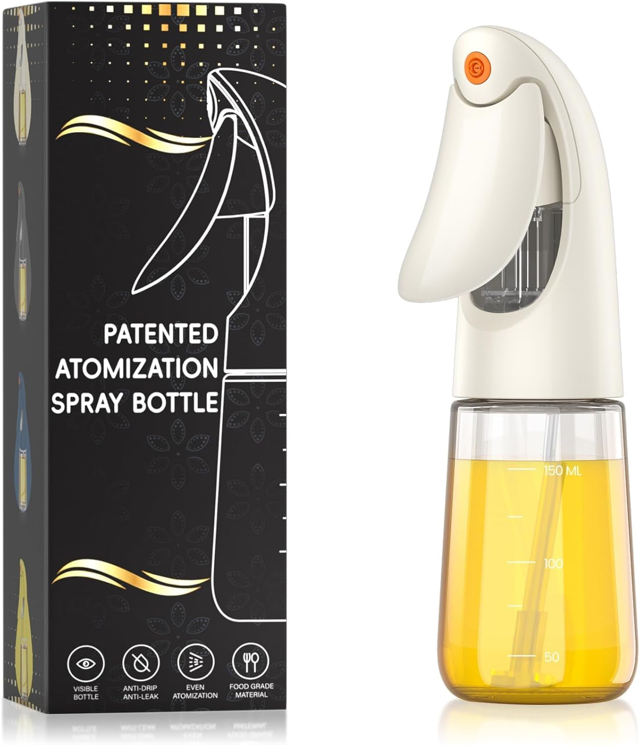 Oil Sprayer for Cooking, Atomization Olive Oil Dispenser Bottle for Cooking,Glass Olive Oil Sprayer, Patented Product,Continuous Spray with Portion Control, for Kitchen, Air Fryer, Salad, BBQ - White