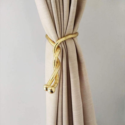 Curtain Tiebacks Clips, Decorative Drapes Holdbacks, Handmade Metal Rope Tiebacks, Creative Window Drapes Twist Tie Backs, Curtain Holders(Gold, 2 Pack)