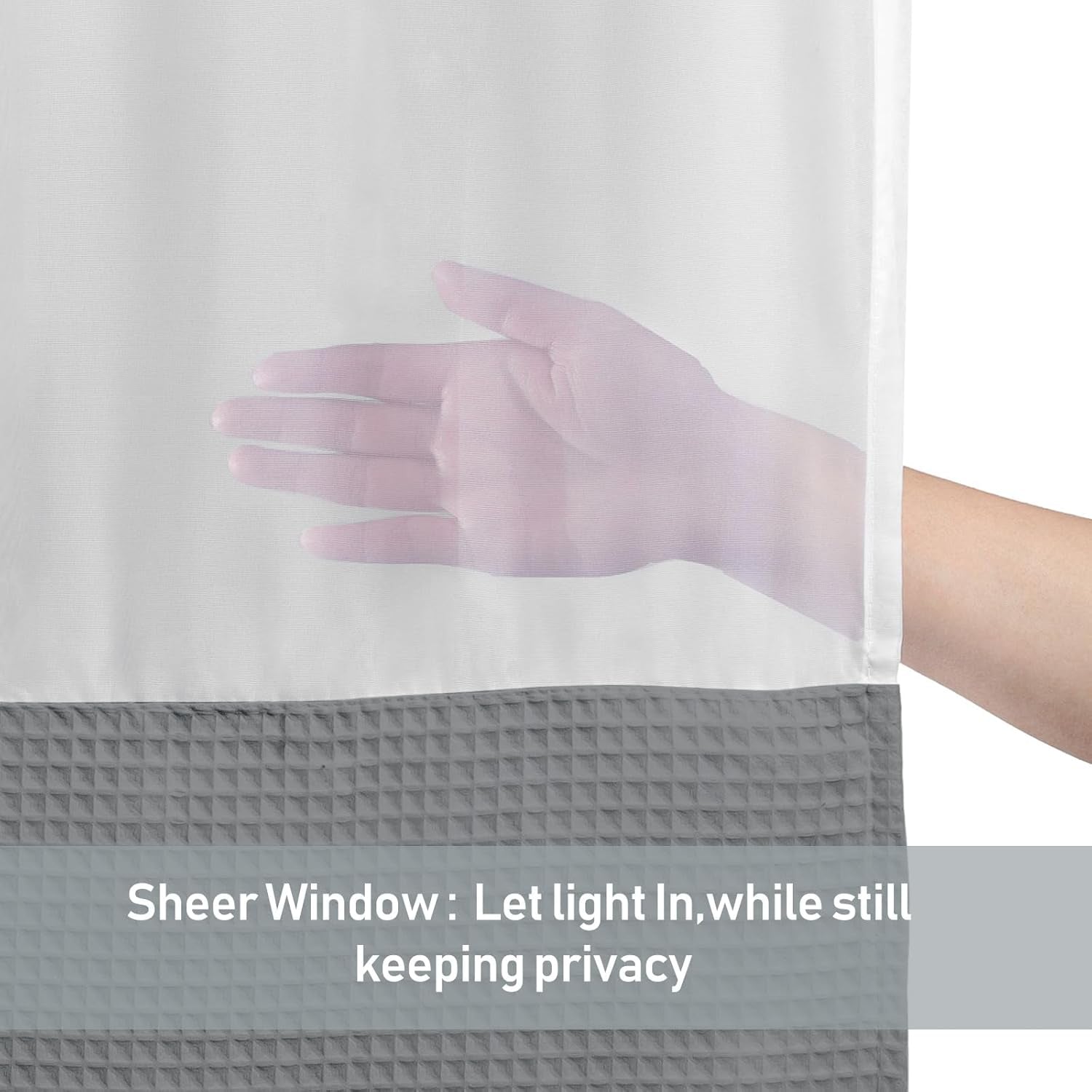 Shower Curtain and Liner Set,Grey Waffle Hotel Shower Curtain with Snap in Liner and Hooks,Double Shower Curtains Washable for Bathroom 72" Wx78 L