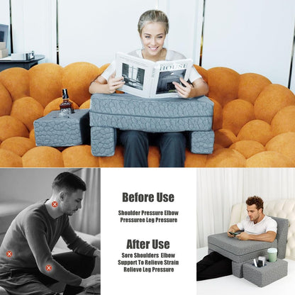 Extra Large Reading & Gaming Pillow with Coaster - Adjustable Lap Desk for Reading, Gaming, Working & Writing, Arm Rest for Adults on Bed/Sofa/Floor/Couch, Ideal for Switch Gaming