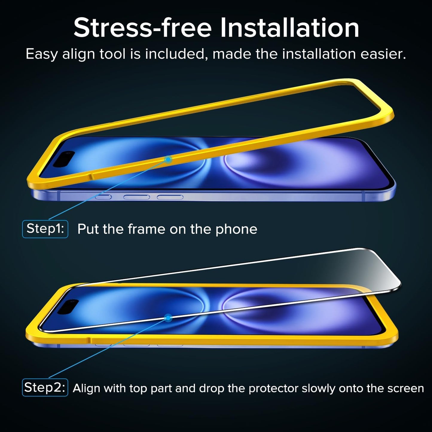 2-Pack Tempered Glass for Iphone 16 6.1"/ Iphone 15 6.1" Screen Protector with [Alignment Frame], Anti-Scratch, Case Friendly, Transparent HD Clear Film