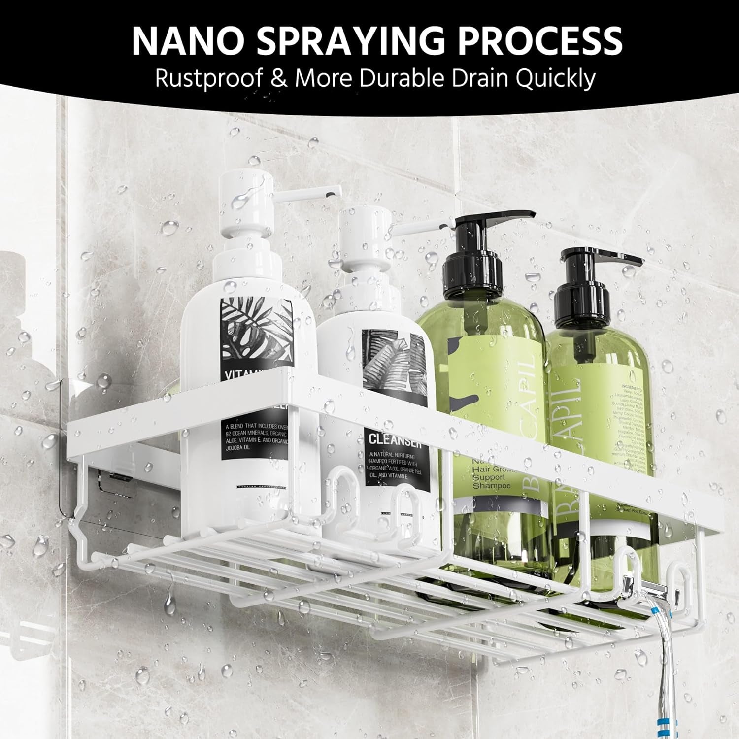 3-Pack Shower Caddy Basket Shelf with Soap Holder, No Drilling Traceless Adhesive Shower Wall Shelves, Rustproof White Bathroom Shower Storage Organizer