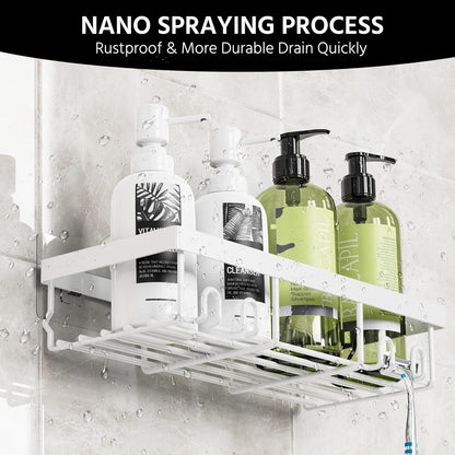 3-Pack Shower Caddy Basket Shelf with Soap Holder, No Drilling Traceless Adhesive Shower Wall Shelves, Rustproof White Bathroom Shower Storage Organizer