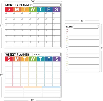 3 Pack Dry Erase Magnetic Calendar for Refrigerator - Monthly & Weekly & Daily Planner Magnet Whiteboard for Fridge Wall - Shopping, Meal/Menu, to Do List, Family Schedule Planning Board (9CO-3RIZH)