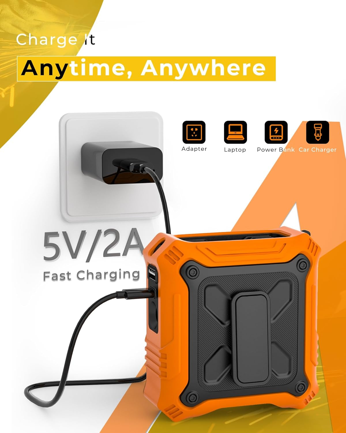 Portable Fan with 5-Speed Settings, Dual-Sided Clip on Wearable Belt Waist Fan for 8000Mah, 2 Settings Including Flashlight,Travel Essential for Outdoor Camping as Power Bank