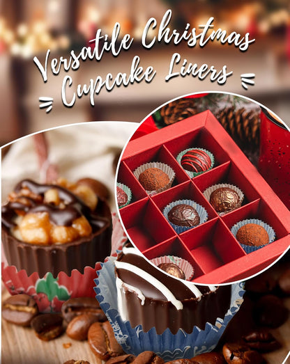Christmas Mini Cupcake Liners with 12 Pcs Cupcake Toppers, 400 Pcs Muffin Liners, Cupcake Wrappers, Mini Cupcake Liners for Xmas Party, Christmas Holiday