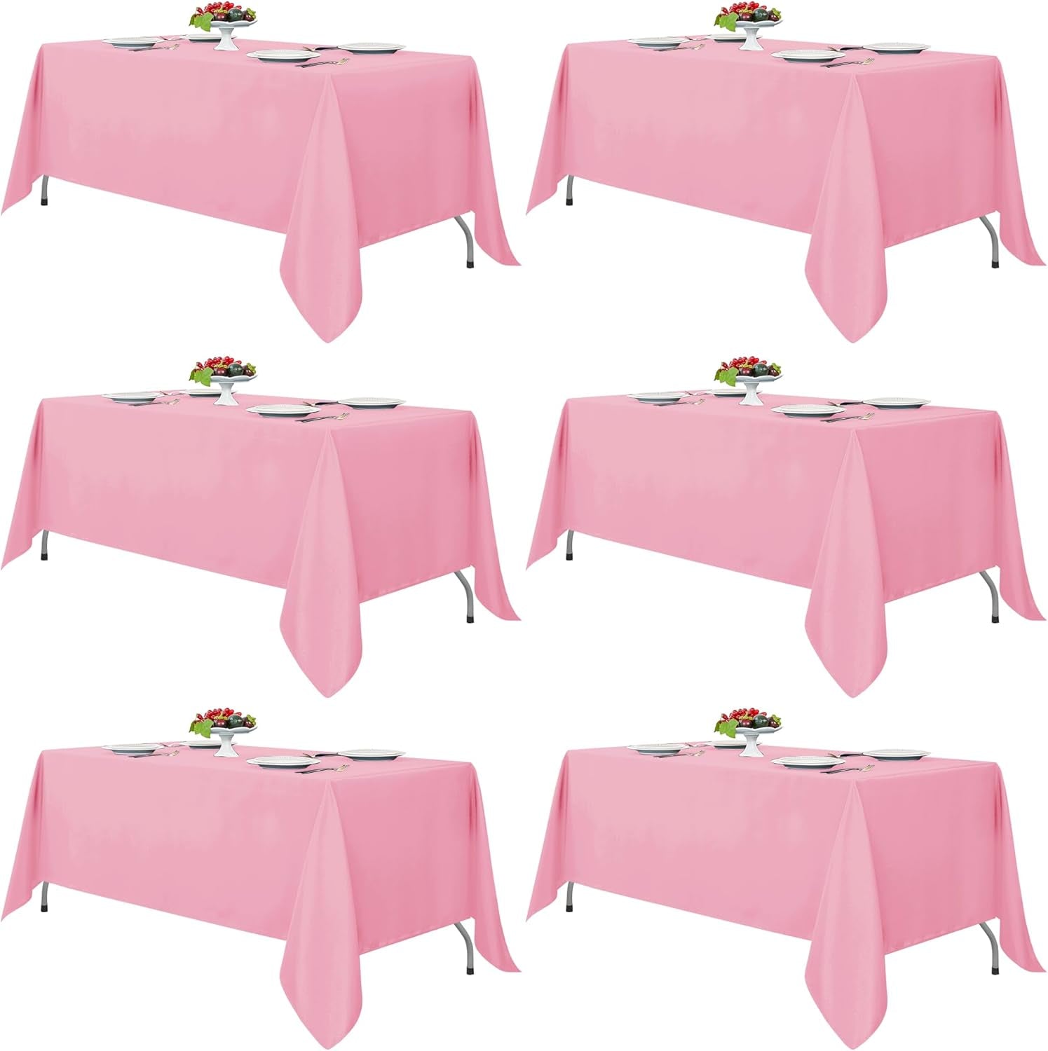 Rectangle Pink Tablecloths - 6 Pack, 70 x 120 Inches - Reusable and Washable Polyester Covers for 6-8 Ft Tables, Ideal for Weddings, Parties, and Banquets