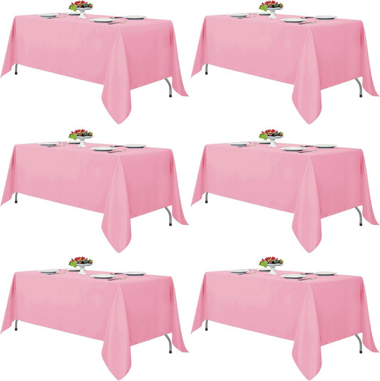 Rectangle Pink Tablecloths - 6 Pack, 70 x 120 Inches - Reusable and Washable Polyester Covers for 6-8 Ft Tables, Ideal for Weddings, Parties, and Banquets