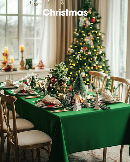 Plastic Table Cloth Disposable 10 Pack, 52 X 70 Inch Table Cloths, St Patricks Day, Christmas Decorations, Tablecloths, Rectangle, Forest, Plastic Cover, Waterproof & Sturdy, Green