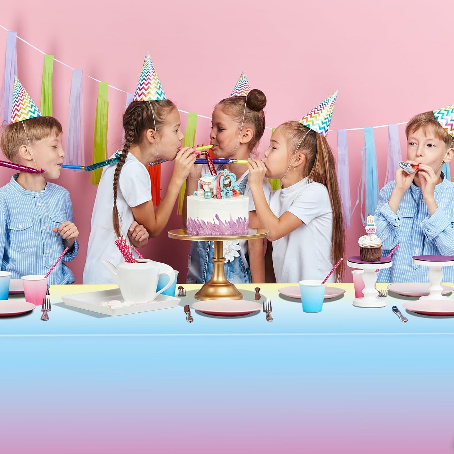 3 Pack Pastel Rainbow Plastic Tablecloth Party Decorations, Pastel Disposable Table Covers for Rectangle Tables, Rainbow Table Cloth for Birthday Baby Shower Wedding Party Supplies, 54X108Inch