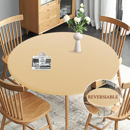 Fitted round Table Cloth, Reversible Waterproof Stain Resistant Elastic Stretch Tablecloth, Wipe Clean Table Cover for Outdoor/Indoor Use, Fits round Tables up to 40" - 44" Diameter, Champgane