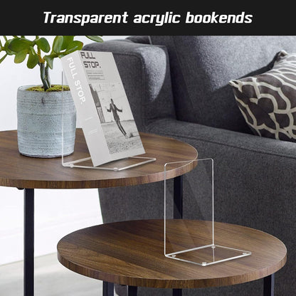 Acrylic Bookends, 12 Pieces - Clear, Non-Skid Decorative Book Ends, Study Book Organizer for Home Library or Office, 5 X 5 X 7.3 Inch