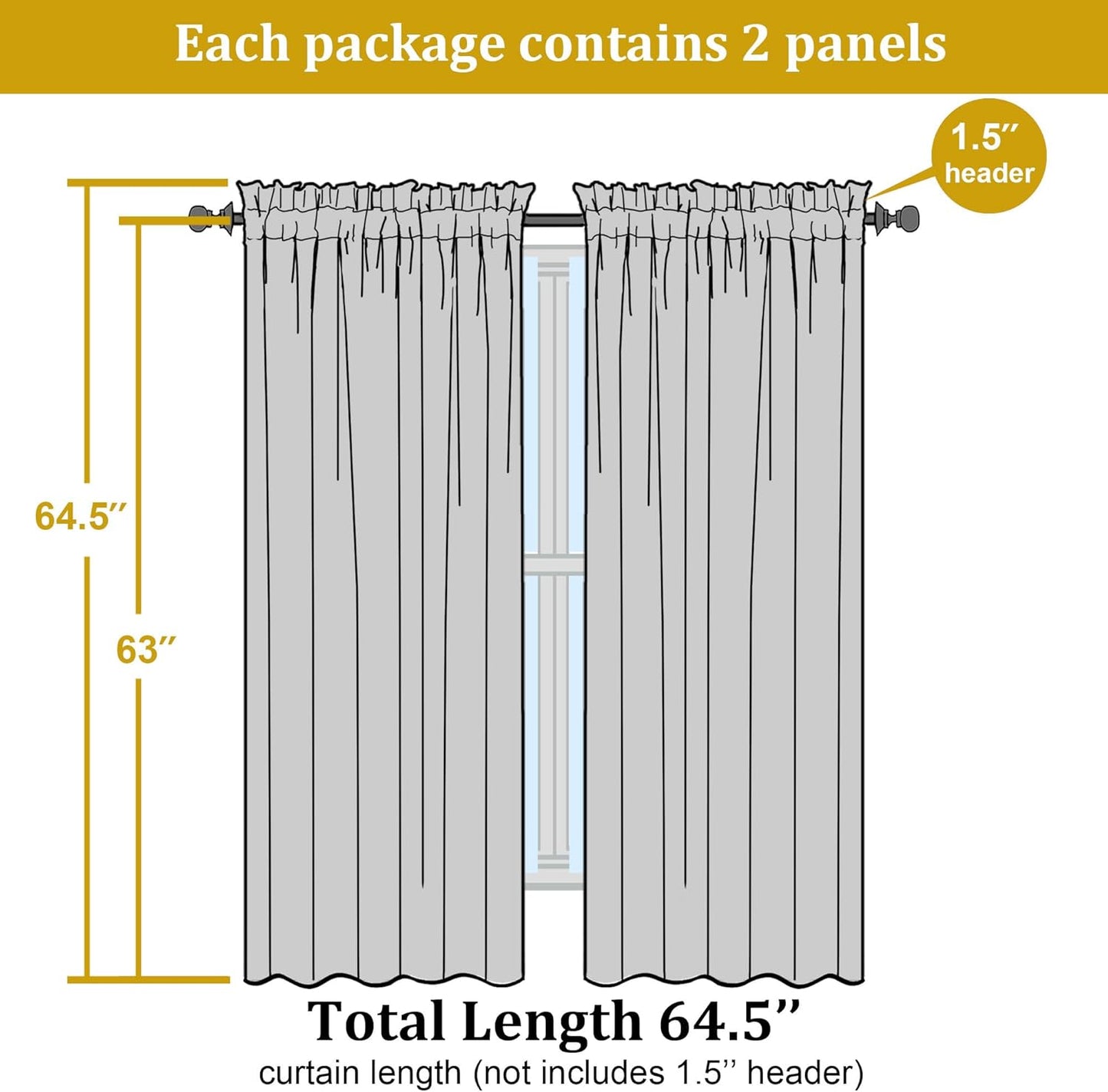 Heidi White Curtains for Living Room 63 Inch Length 2 Panels Set, Light Filtering Solid Curtains for Bedroom, Rod Pocket Window Drapes, 2 Pcs Each 40" W 63" L, White