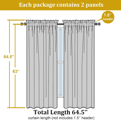 Heidi White Curtains for Living Room 63 Inch Length 2 Panels Set, Light Filtering Solid Curtains for Bedroom, Rod Pocket Window Drapes, 2 Pcs Each 40" W 63" L, White
