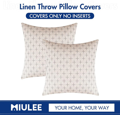 Pack of 2 Decorative Burlap Linen Christmas Throw Pillow Covers Modern Farmhouse Pillowcases Rustic Woven Textured Cushion Cover for Sofa Couch Bed 18X18 Inch Beige