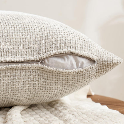 Set of 4 18x18 Inch Neutral Chenille Throw Pillow Covers - Soft Decorative Cushion Covers for Farmhouse Boho and Mid-Century Modern Home Decor in Sofa, Bedroom, and Living Room