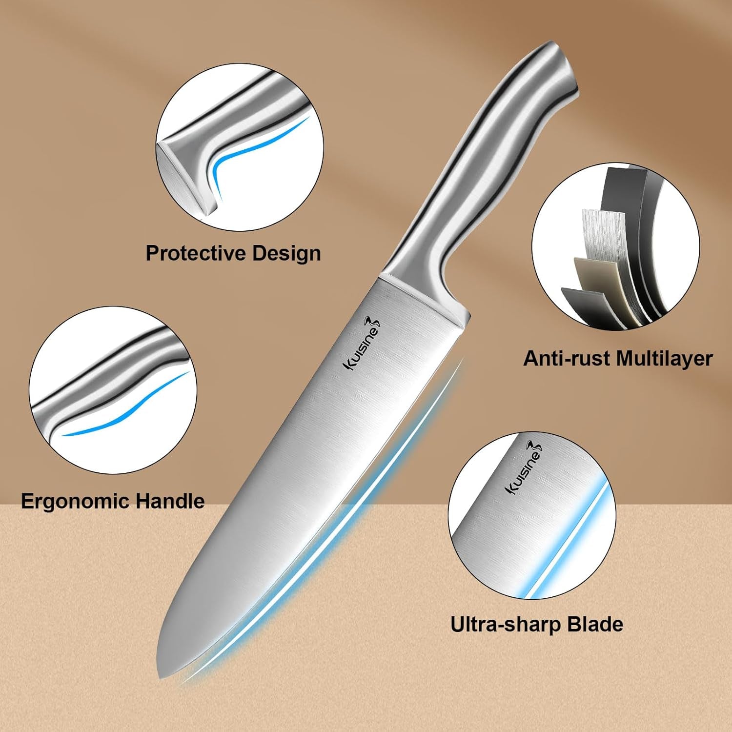 Premium Sharp Knife Set,High Carbon Stainless Steel Sharper Blade Ergonomic Non-Slip Handle,Kitchen Block Knife Set Chef Knife Block Set with Built-In Sharpener(Acacia, 15PCS)