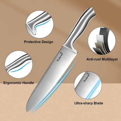 Premium Sharp Knife Set,High Carbon Stainless Steel Sharper Blade Ergonomic Non-Slip Handle,Kitchen Block Knife Set Chef Knife Block Set with Built-In Sharpener(Acacia, 15PCS)