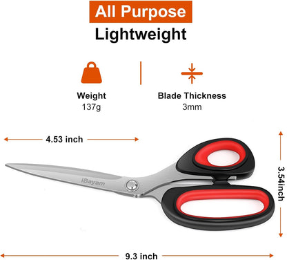Scissors All Purpose, 9.3 Inch Scissors Heavy Duty Stainless Steel Shears for Home Household Cutting Fabric Leather, Sewing Shears, Paper Box Cutter, Package Opener, Hand Cutting Tools