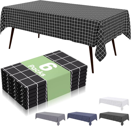 6 Pack Rectangle Waterproof Fabric Table Cloth, Plaid Stain Resistant Polyester Tablecloth, Washable Cloth Table Cover for Dining Room, Outdoor, Picnic (52" X 70", Black)