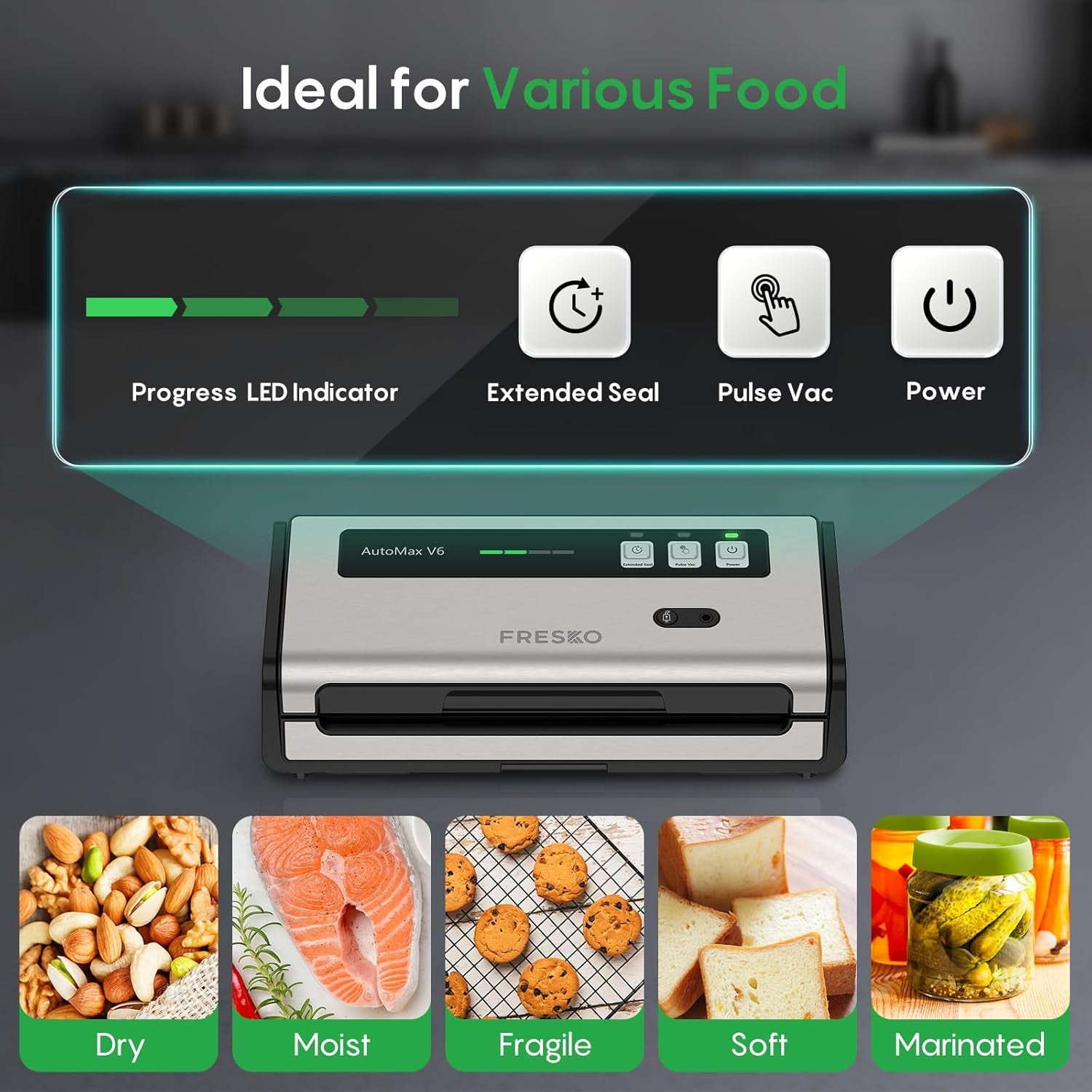Food Vacuum Sealer with Automatic Bag Detection, Double Heat Seal, Built-In Bag Roll Storage & Cutter, 2 Rolls Bags, Starter Kit