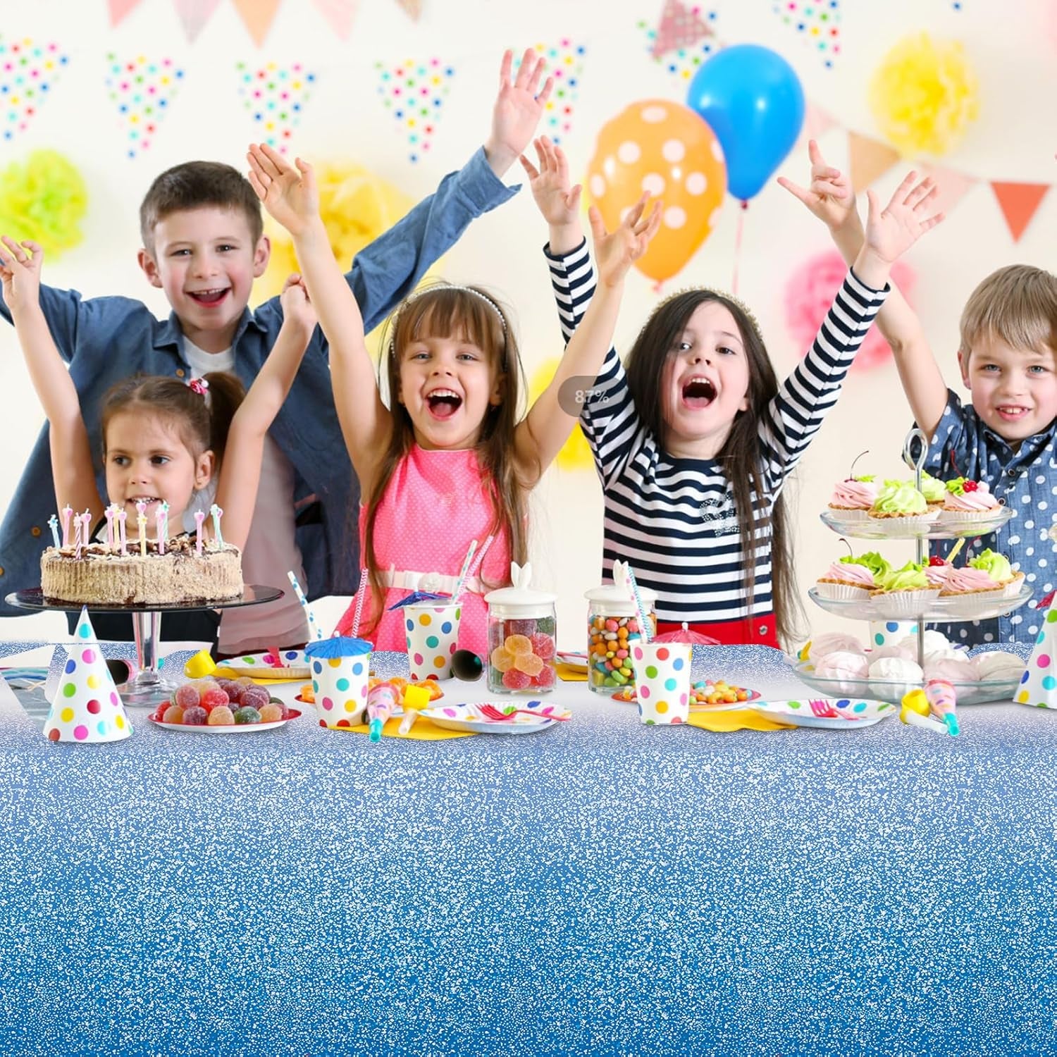 1 Pack Ombre Blue Plastic Tablecloth for Parties, Gradient Pastel Blue Disposable Tablecloths for Rectangle Tables, Sprinkle Table Cover for Wedding Birthday Anniversary Party, 54 X 108Inch