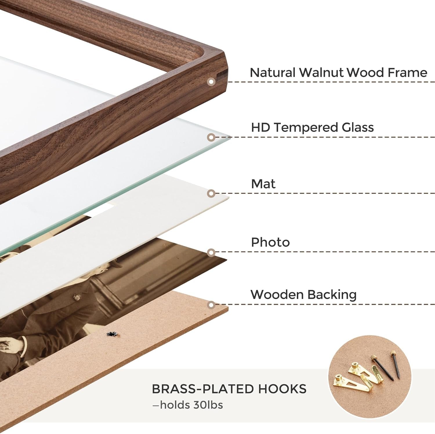 16X20 Picture Frames Natural Walnut,Original Wood Hand Make Crafted Poster Frame with Mat to 11X14 Graduation Picture Display,Family Picture,Wedding Picture,Photo,Document Wall Mounted